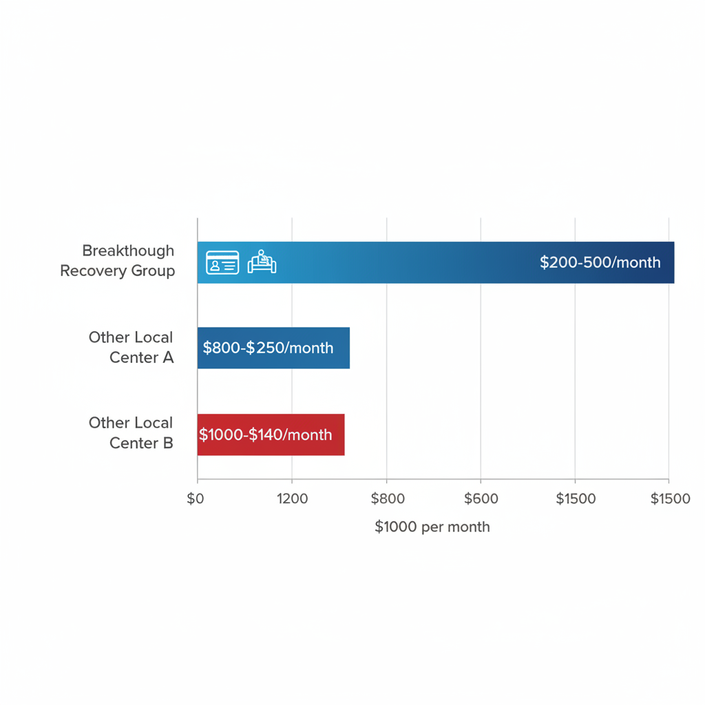 Horizontal bar chart comparing outpatient addiction and mental health treatment costs across Spokane centers, emphasizing affordable options at Breakthrough Recovery Group.