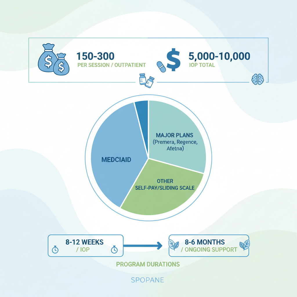 Infographic illustrating rehab costs, insurance coverage, and program access in Spokane Valley