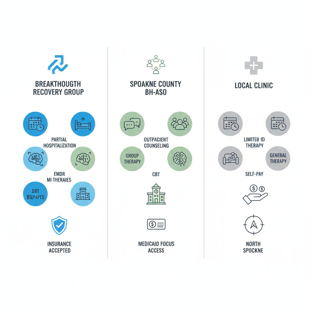 Infographic comparing behavioral health providers and services in Spokane, Washington