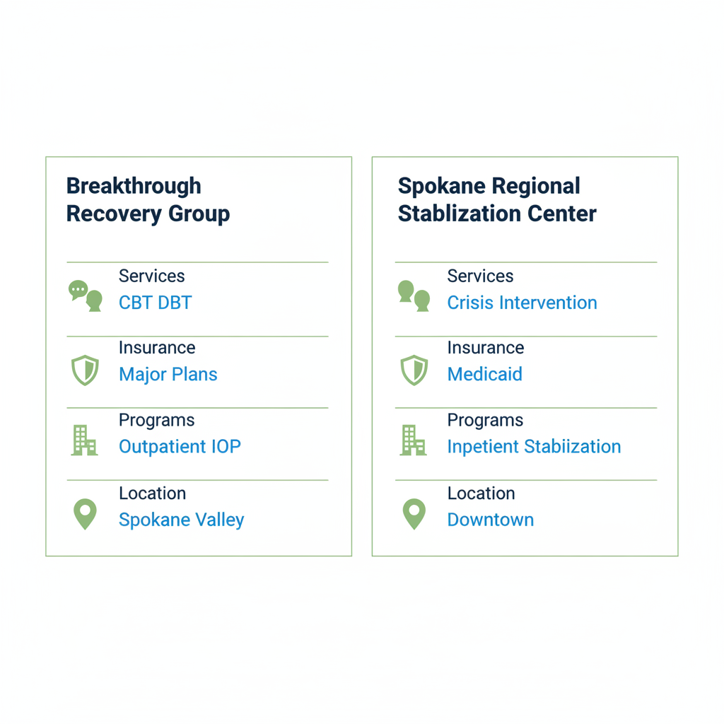 Infographic comparing key features of addiction treatment centers in Spokane Valley