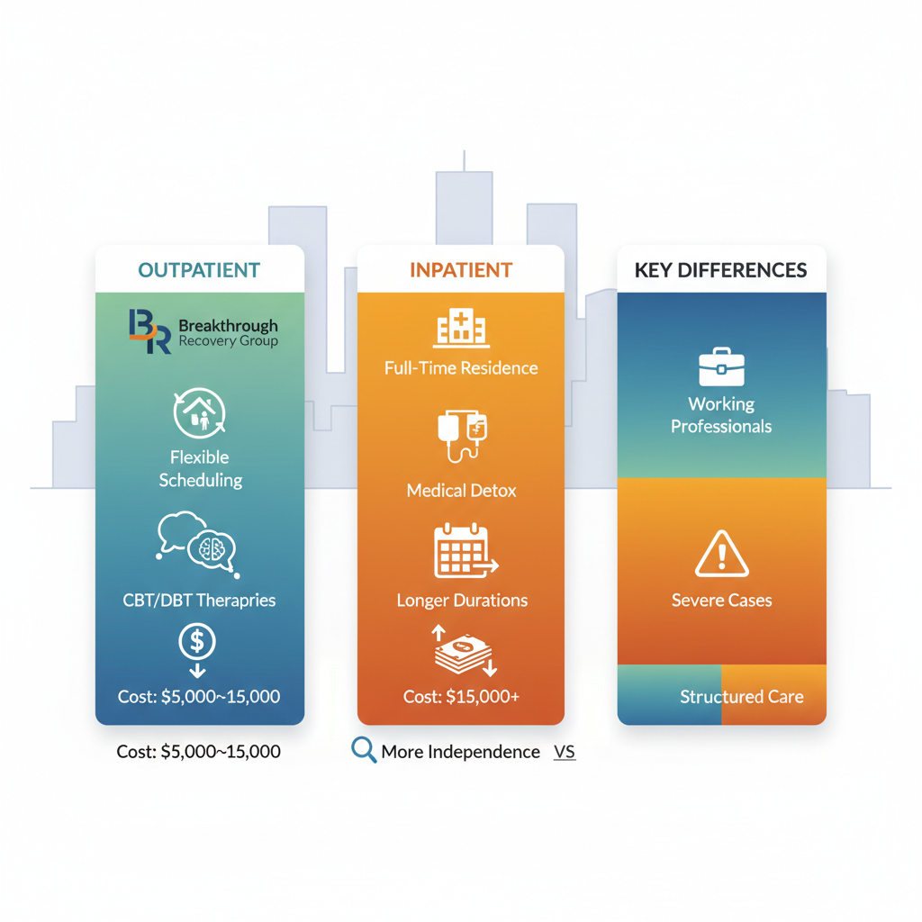Infographic comparing outpatient and inpatient drug rehab options in Spokane, Washington