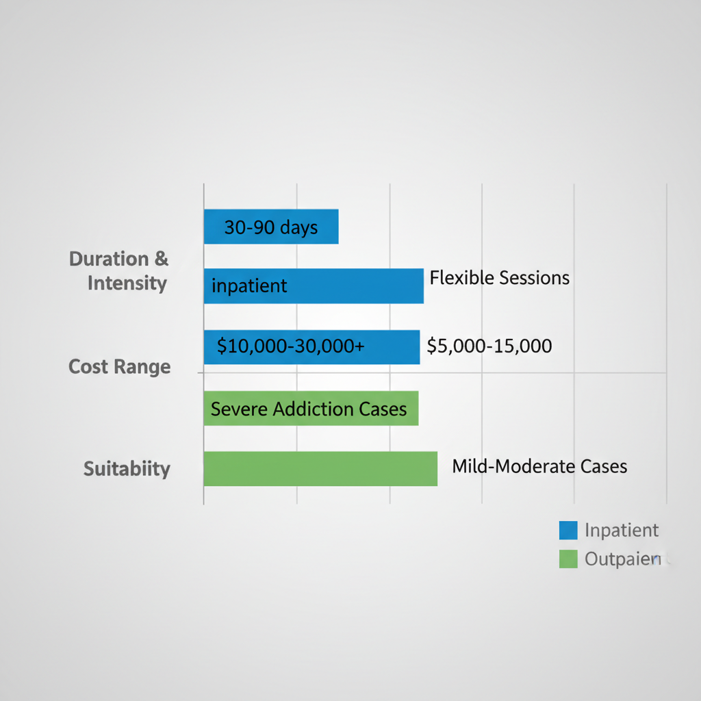 Horizontal bar chart comparing inpatient and outpatient rehab in Spokane by duration, cost, and suitability