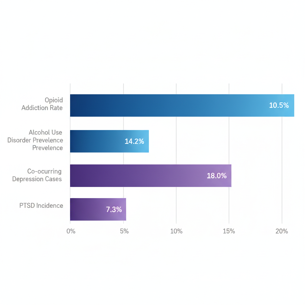 Horizontal bar chart illustrating key addiction and mental health statistics in Spokane County