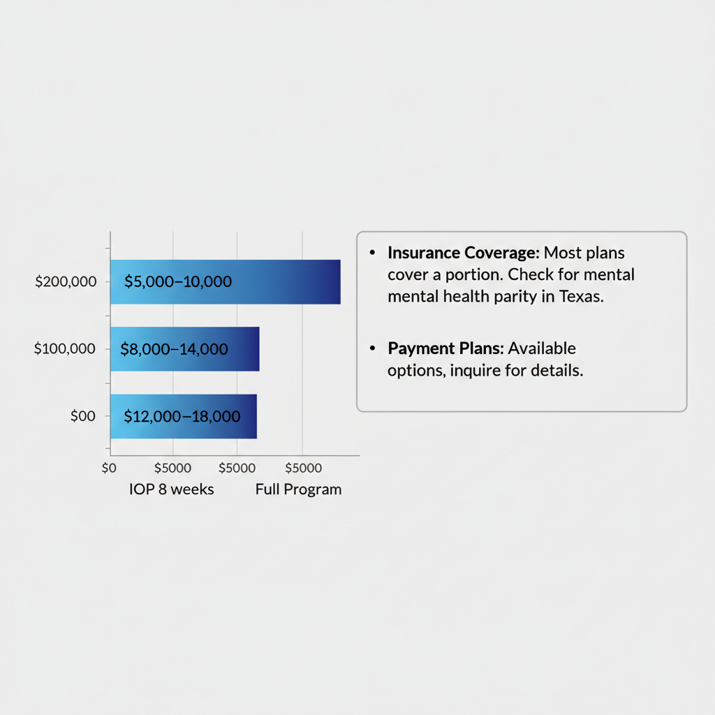 Horizontal bar chart showing average costs for outpatient rehab programs in Houston, with insurance and payment notes