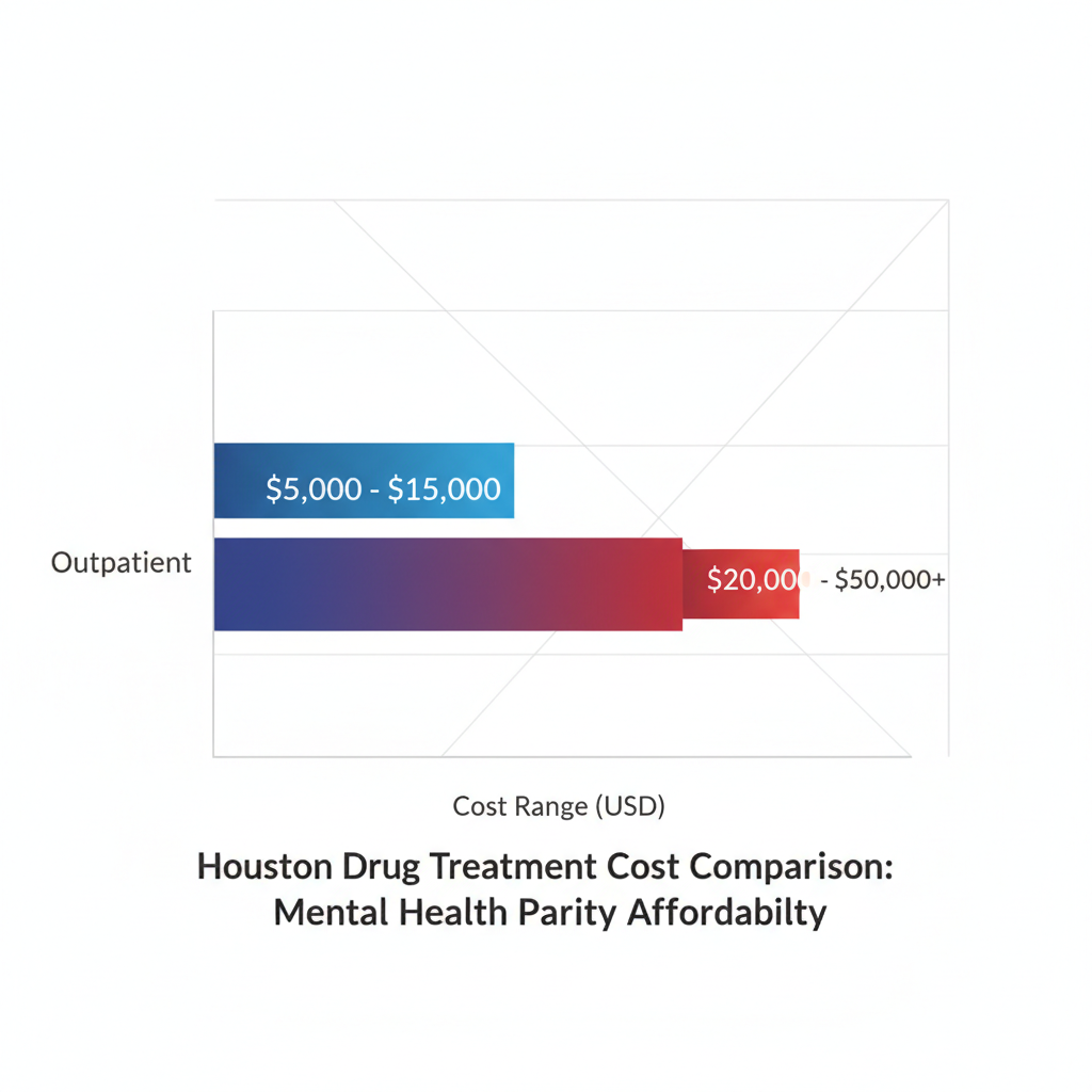 Horizontal bar chart comparing cost ranges of outpatient and inpatient drug treatment options in Houston, Texas.