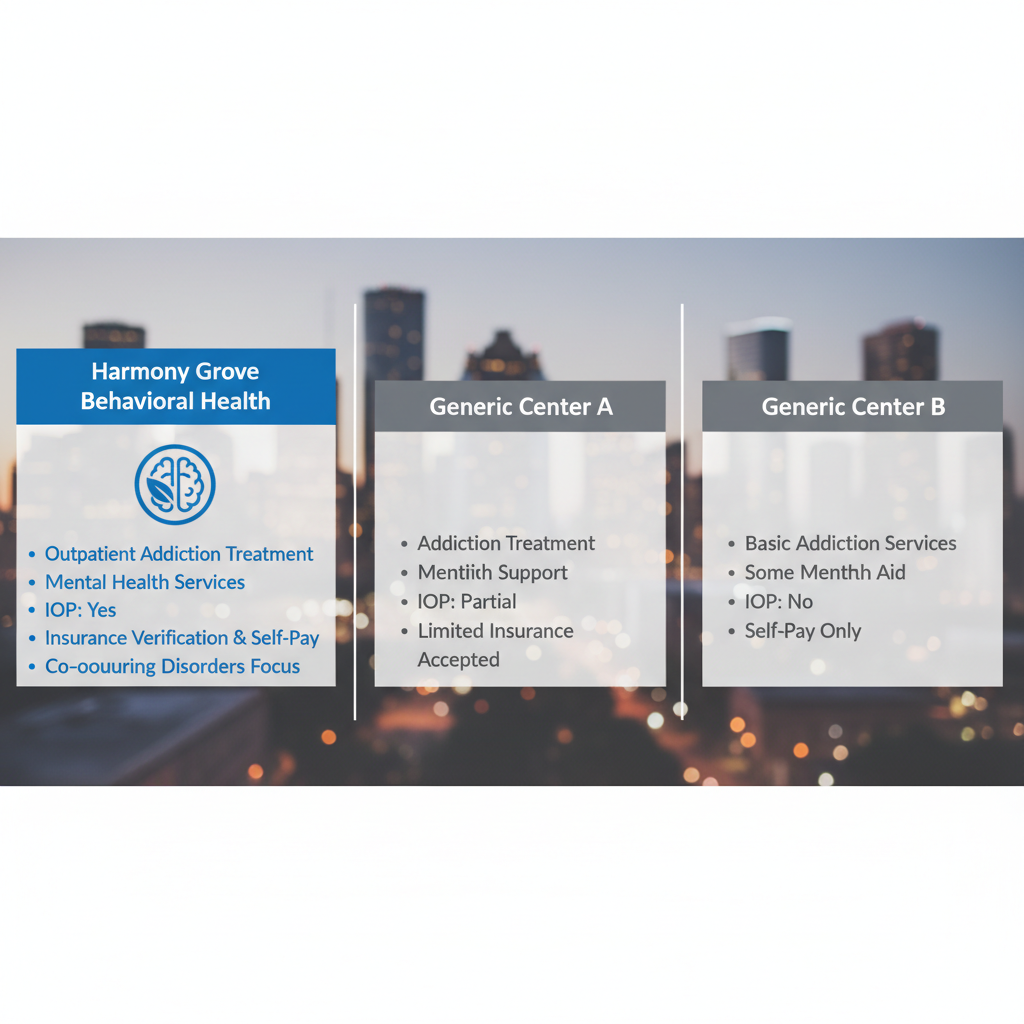 Infographic comparing rehabilitation centers in Houston Texas focusing on services and offerings
