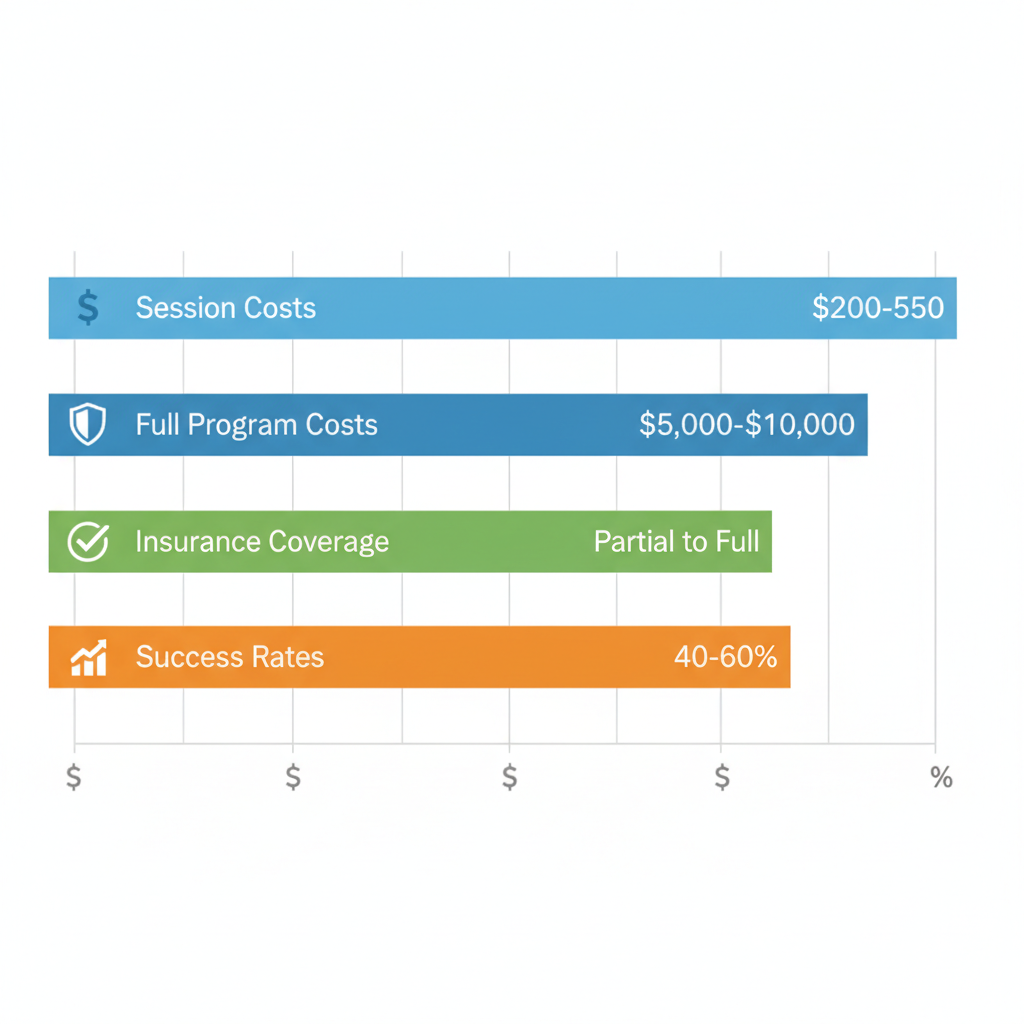 Horizontal bar chart illustrating session costs, program costs, insurance coverage, and success rates for outpatient rehab in Houston