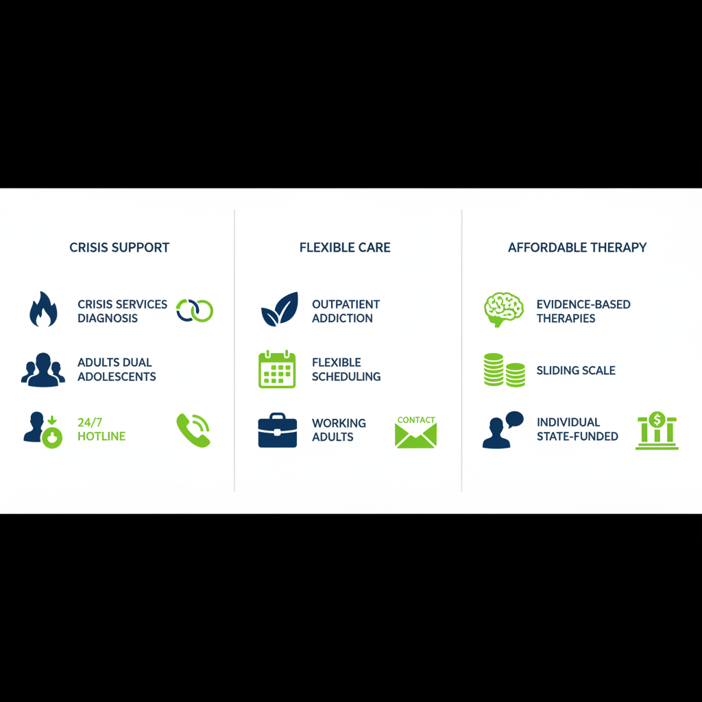 Infographic comparing key behavioral health providers in Houston area with services, populations, and accessibility features