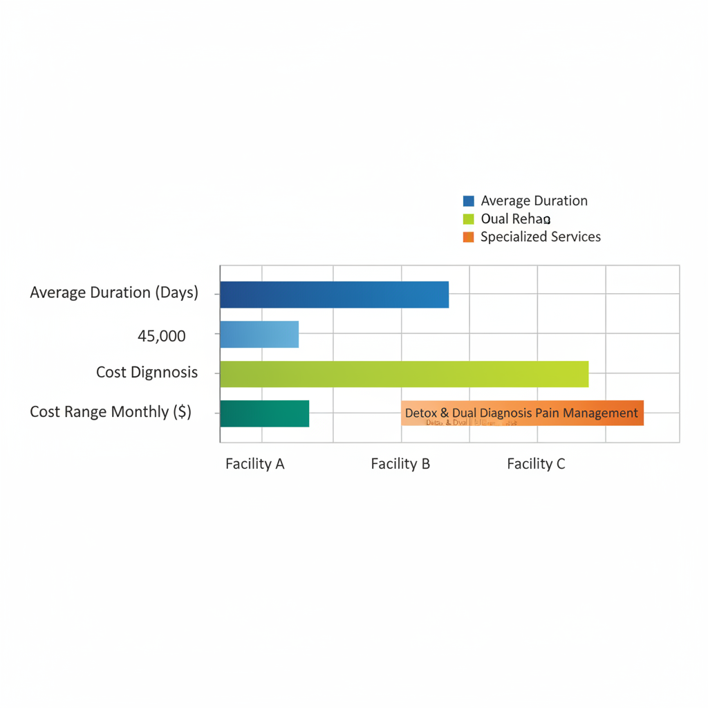 Horizontal bar chart comparing inpatient rehab facilities in Houston by duration, cost, and services