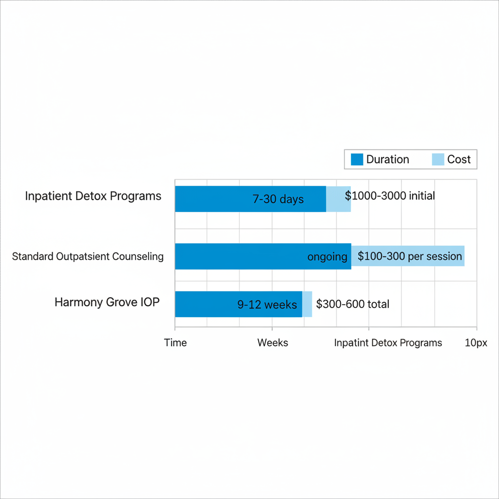 Horizontal bar chart comparing durations and costs of Houston rehabilitation programs