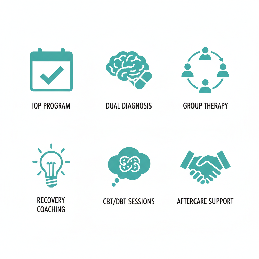 Grid of icons showing key services at Houston behavioral health centers