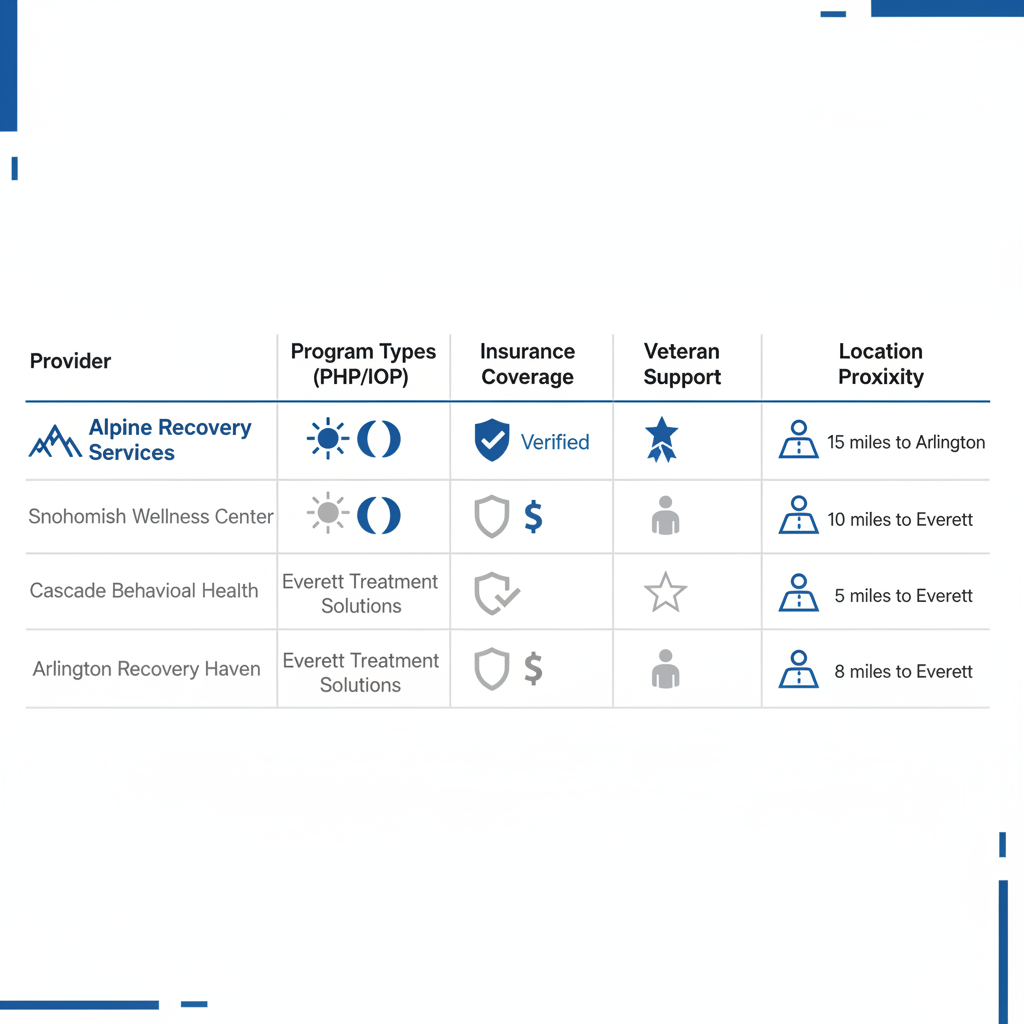 Infographic comparing addiction rehab options near Granite Falls, highlighting Alpine Recovery Services.