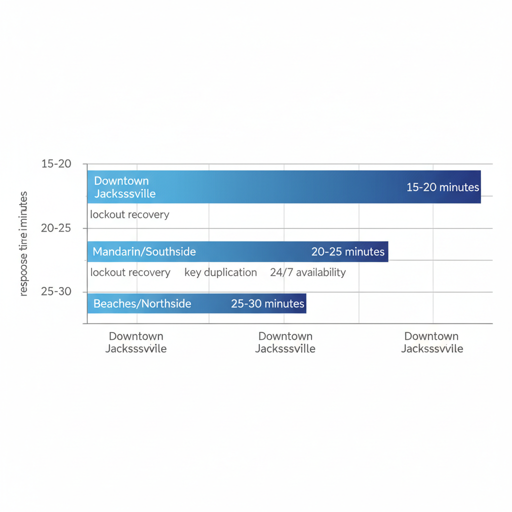 Horizontal bar chart comparing locksmith response times in Jacksonville neighborhoods
