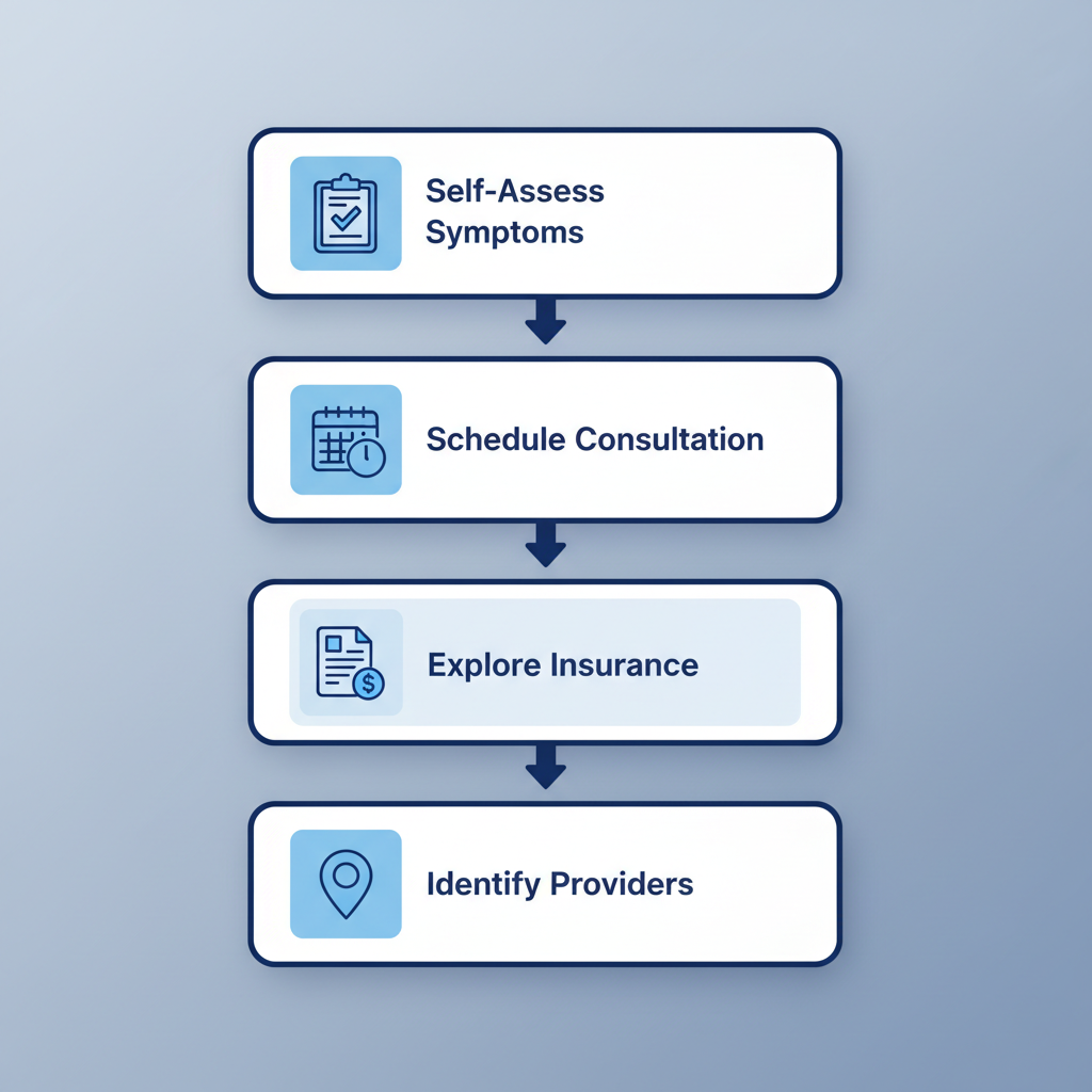 Vertical process flow diagram illustrating four steps to start anxiety treatment in Torrance with icons and minimal labels
