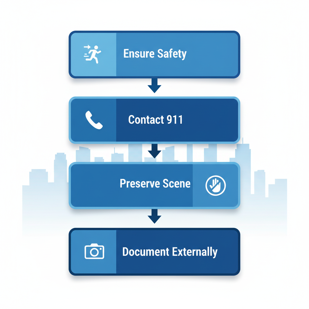 Vertical process flow diagram illustrating four initial steps for crime scene response in a Phoenix home