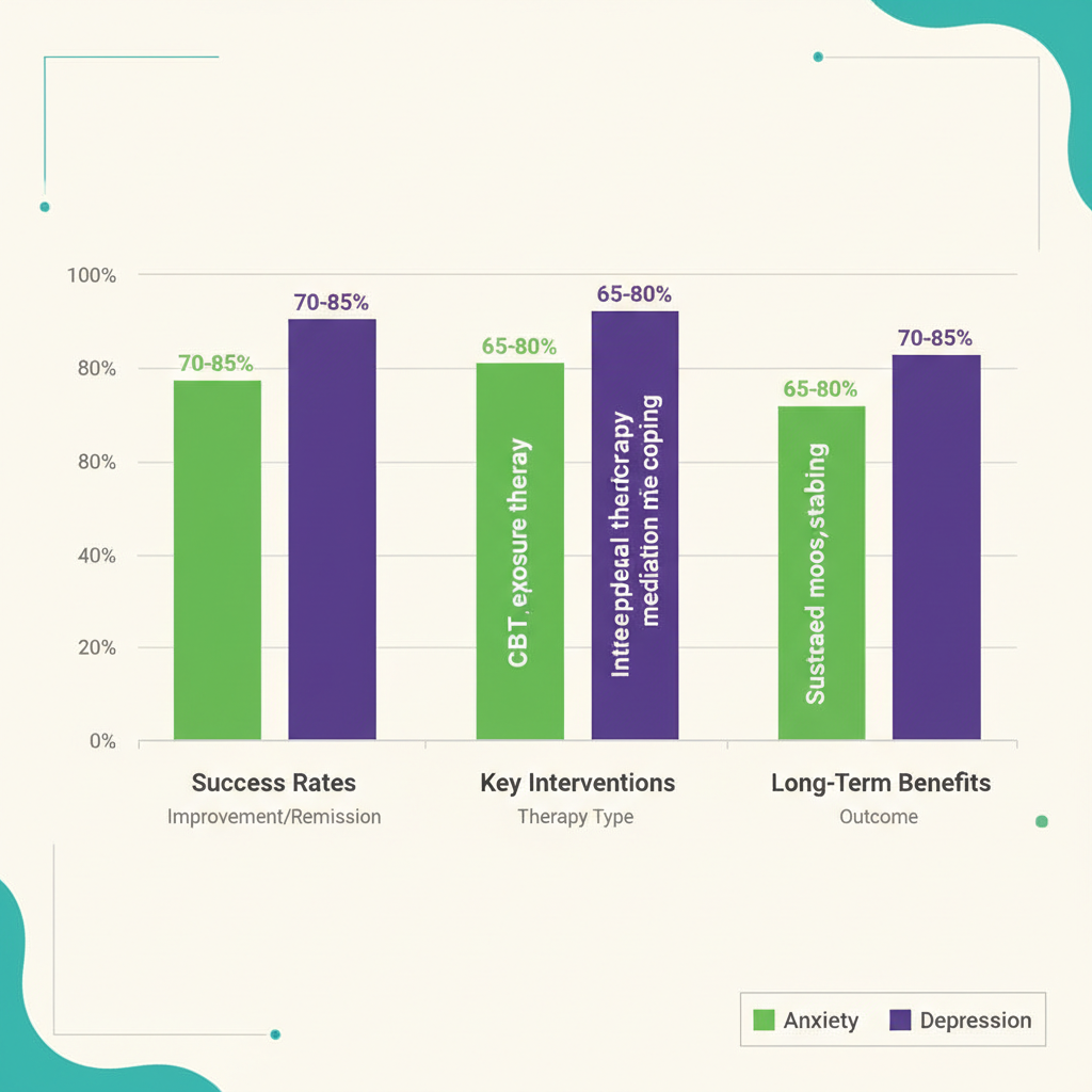 Bar chart comparing effectiveness metrics of Virtual IOP for anxiety and depression treatment