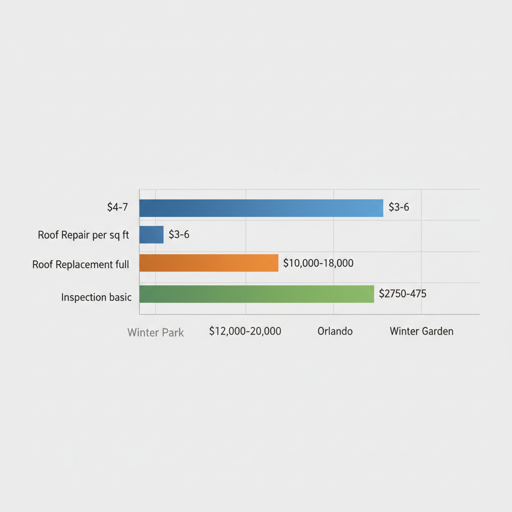 Horizontal bar chart comparing roofing costs across Winter Park, Orlando, and Winter Garden in Central Florida