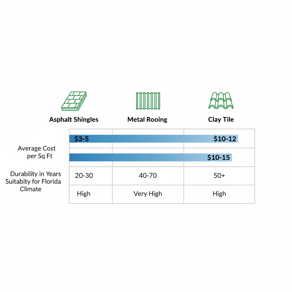 Comparison chart of roofing materials costs, durability, and suitability for Winter Park, Florida homes