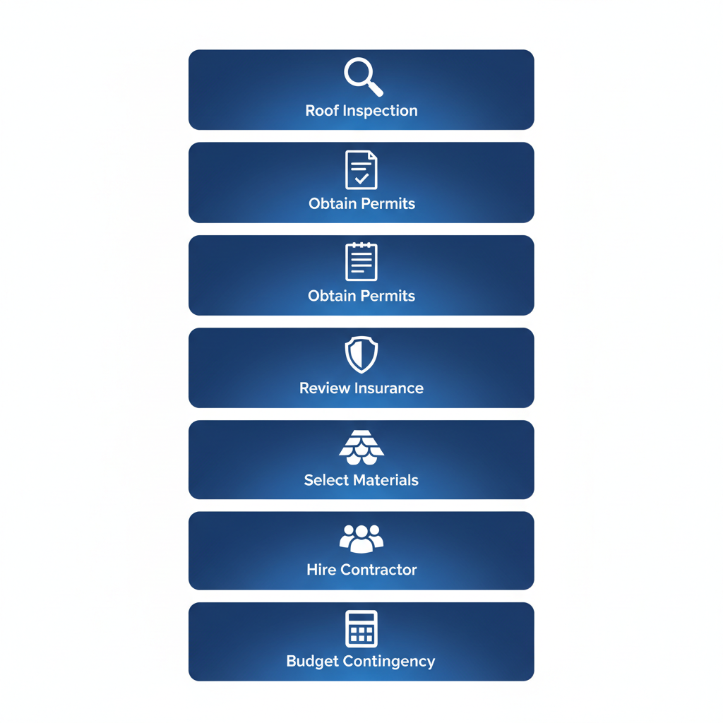 Vertical process flow diagram showing six steps for starting a roofing project in Winter Park