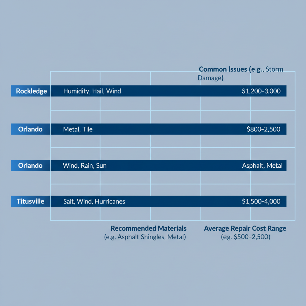 Bar chart comparing roofing needs across Rockledge, Orlando, and Titusville in Central Florida