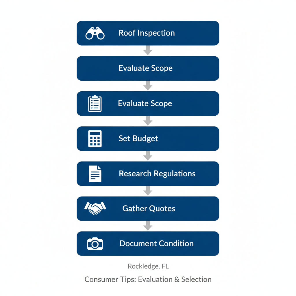 Vertical process flow diagram illustrating six steps to initiate a roofing project