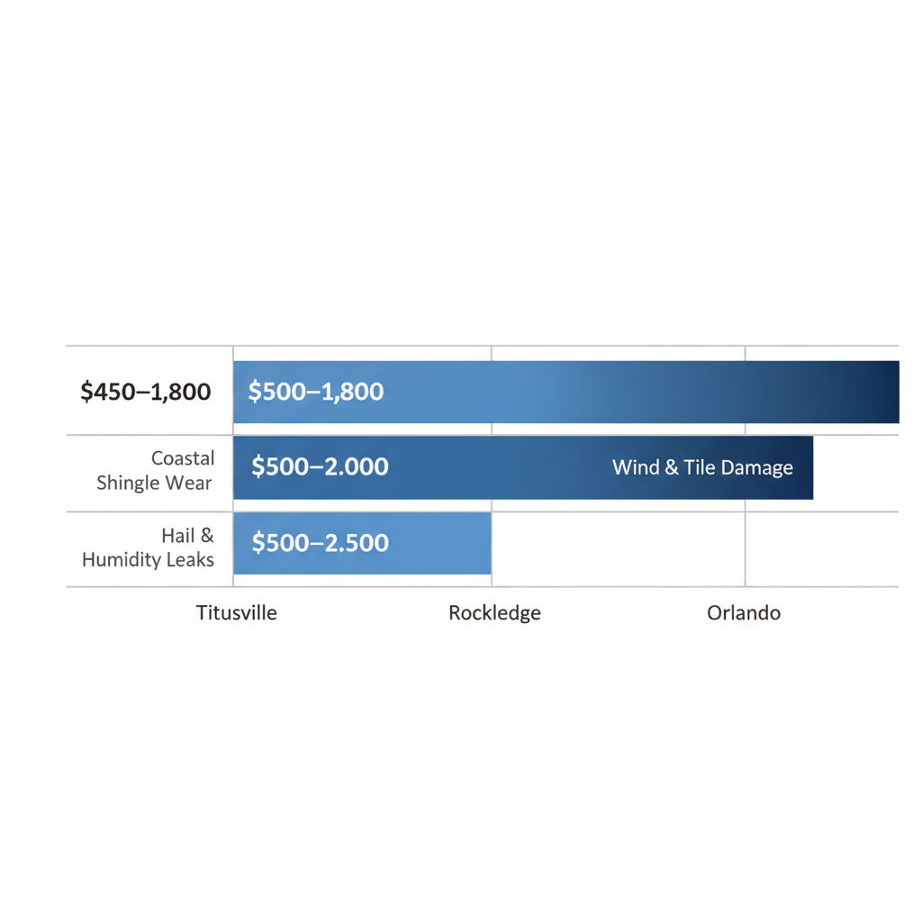 Bar chart comparing roofing repair costs in Titusville, Rockledge, and Orlando, Central Florida