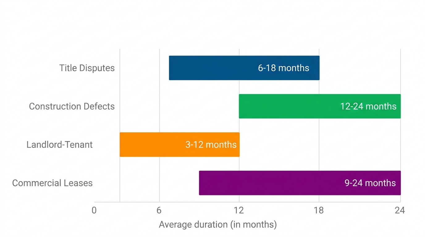 Horizontal bar chart comparing average durations of common San Francisco real estate disputes