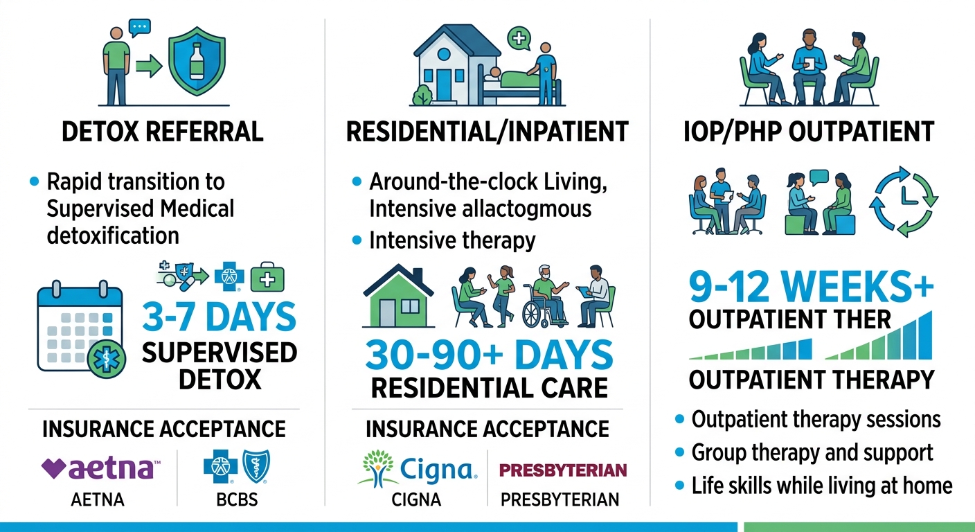 Infographic comparing three levels of alcohol treatment in Scottsdale