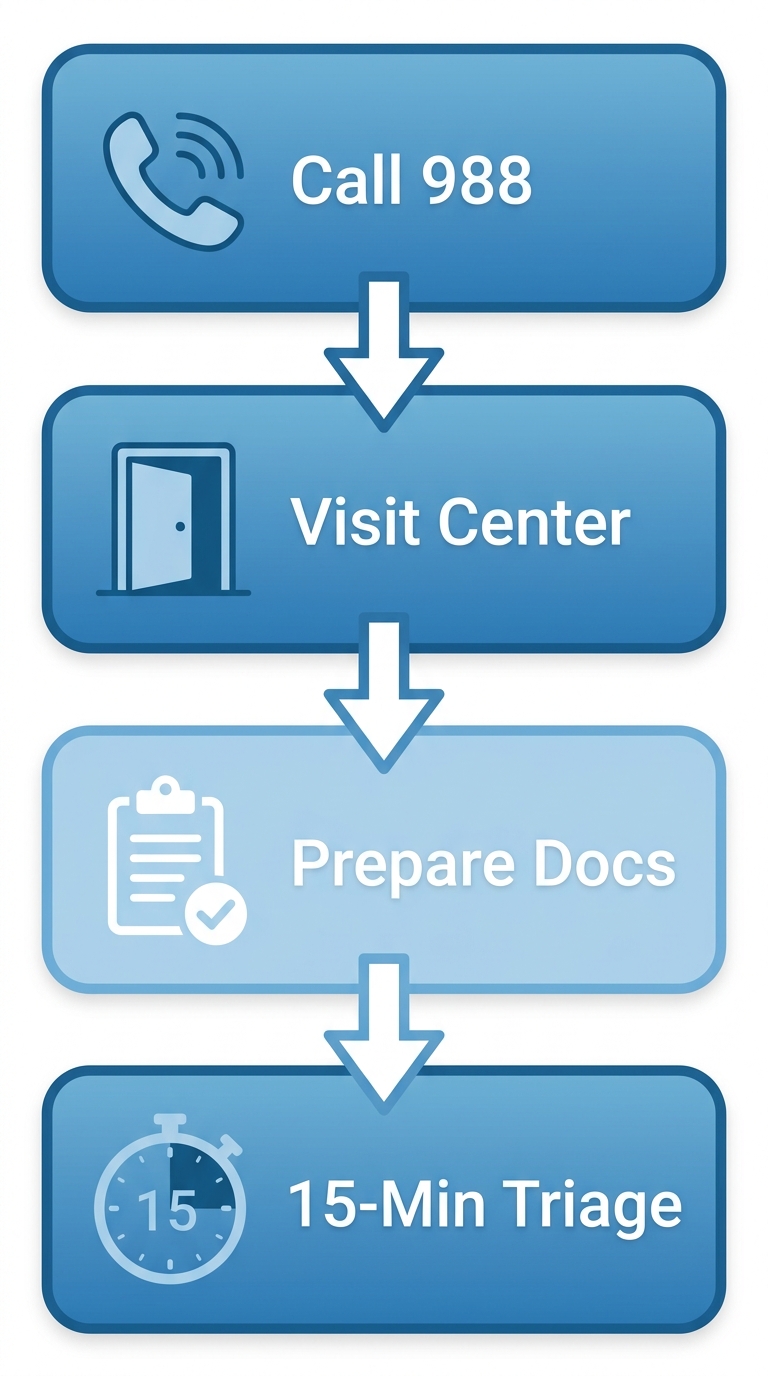 Mental Health Urgent Care Paramus NJ 2 Vertical process flow diagram showing four steps to access mental health urgent care in Paramus
