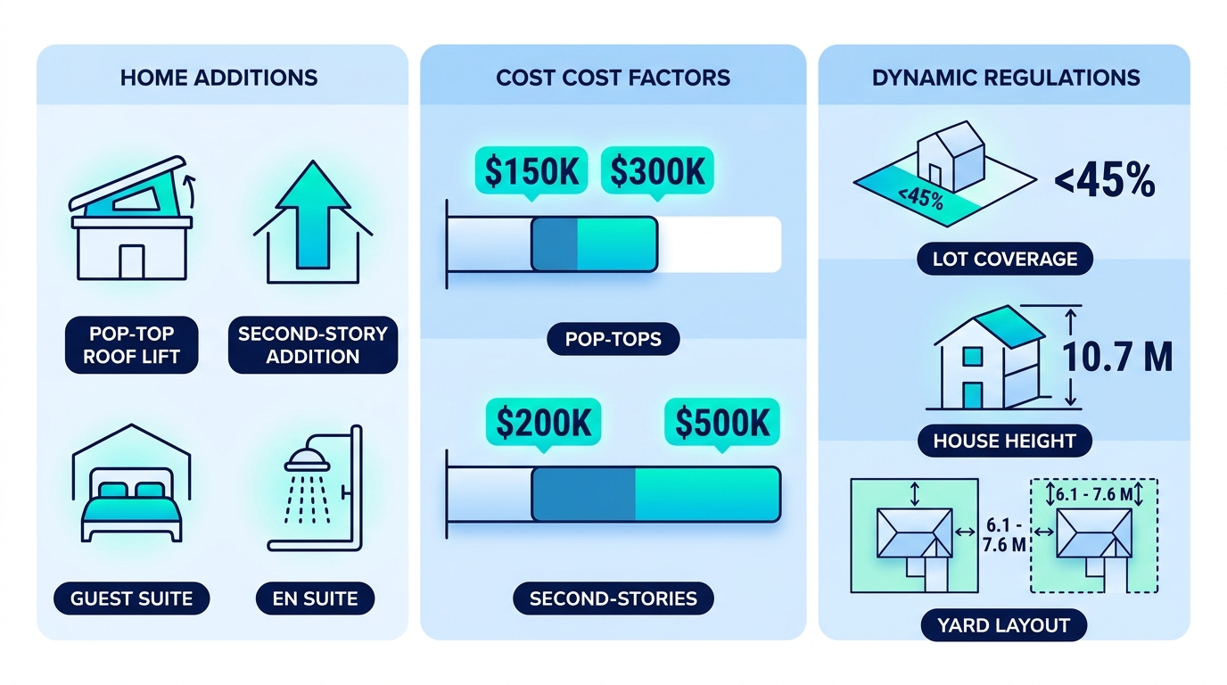 Infographic showing types of home additions, cost ranges, and building regulations for South Denver area