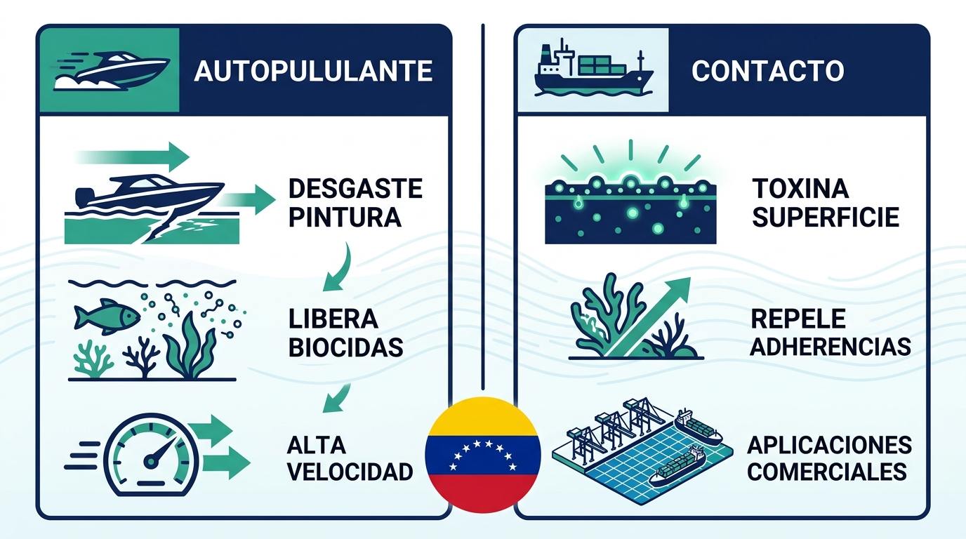 Infografu00eda comparativa de pinturas antifouling autopululante y contacto para barcos en puertos venezolanos