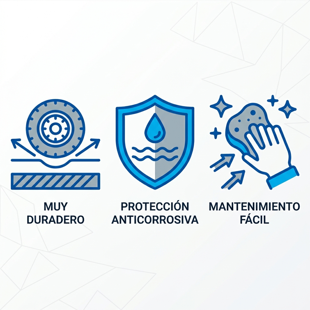 Conjunto de tres iconos outline modernos ilustrando durabilidad, protección anticorrosiva y facilidad de mantenimiento de pinturas epóxicas