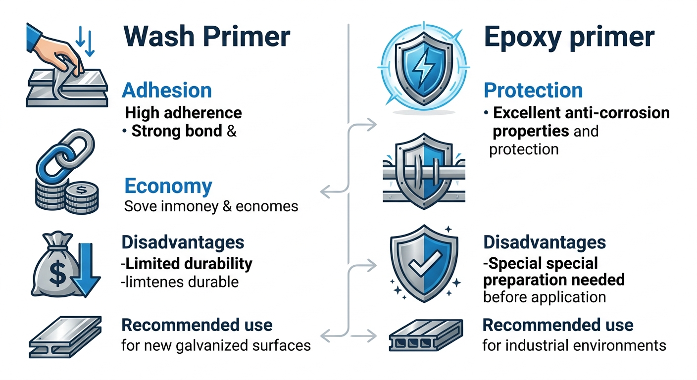 Infografu00eda comparativa de Wash Primer y Epu00f3xico para pintar aluminio y galvanizado