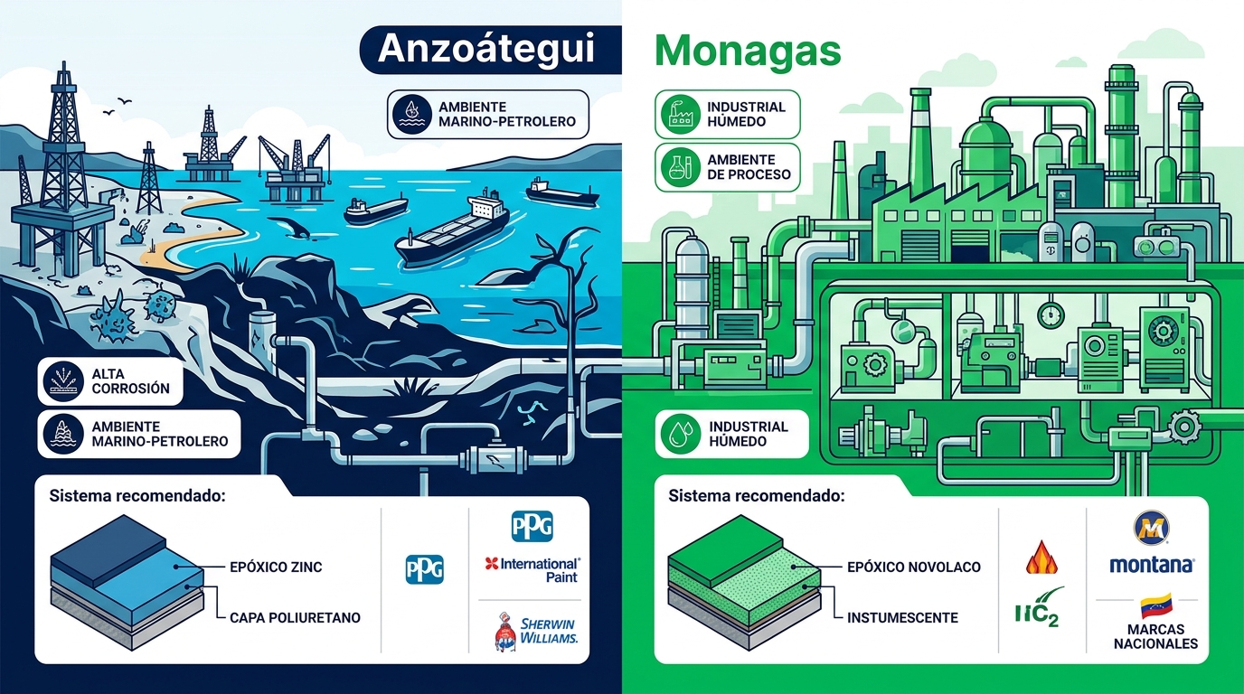 Infografía comparativa de sistemas de recubrimientos industriales para Anzoátegui y Monagas en el Oriente venezolano