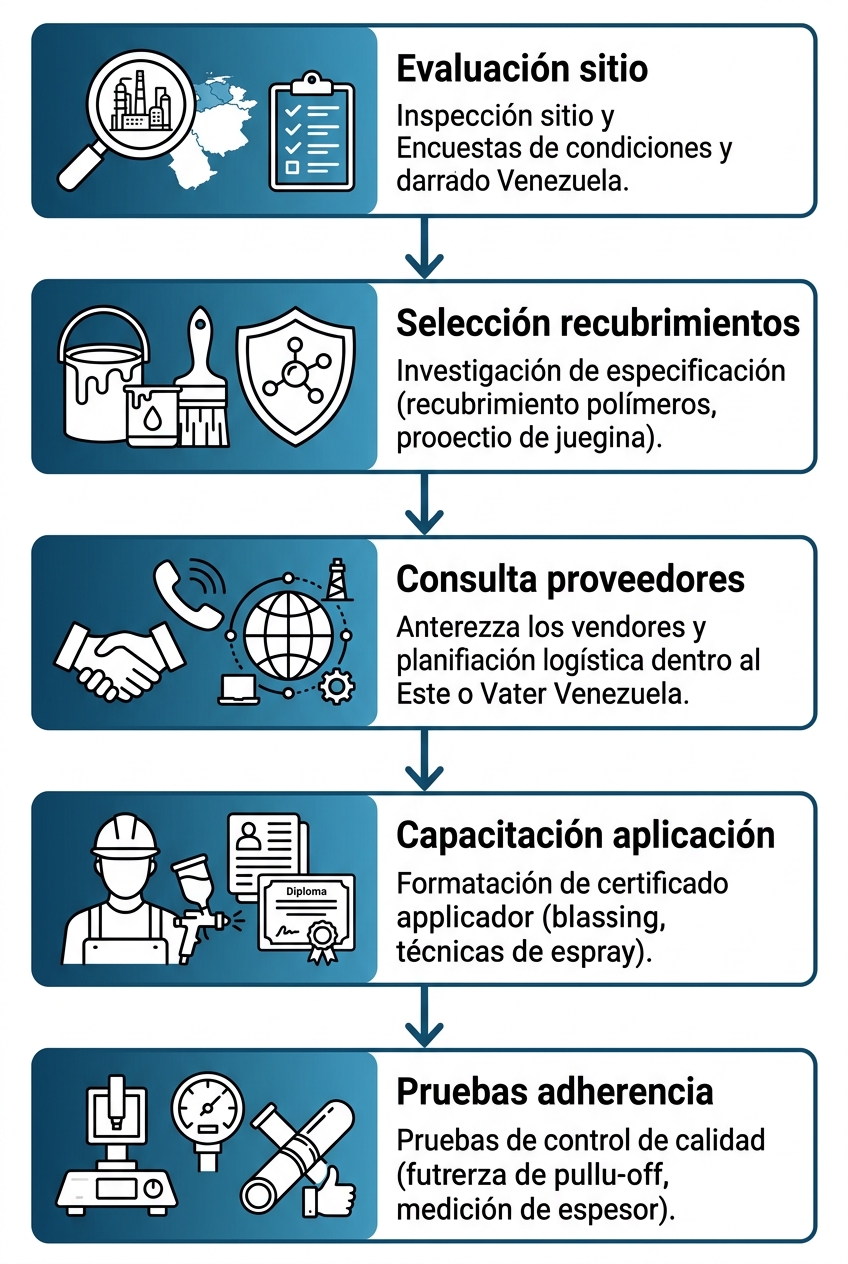 Diagrama de flujo vertical de 5 etapas para implementar recubrimientos industriales en el Oriente venezolano