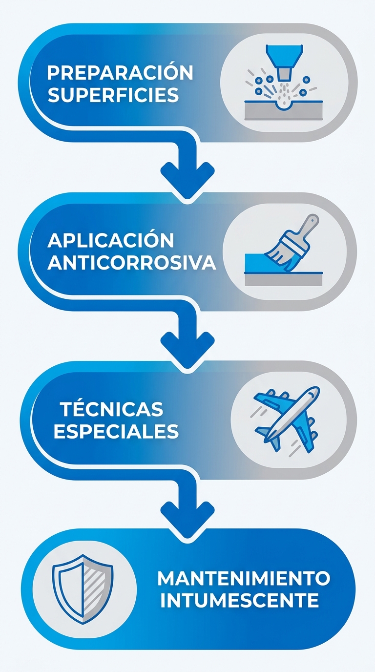 Infografía horizontal de recubrimientos anticorrosivos con íconos para industrias petrolera, hidráulica, aeronáutica, marina y minera en Venezuela