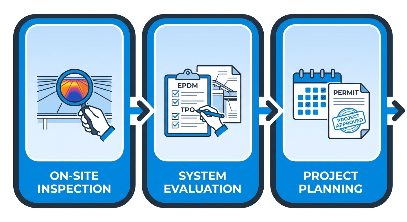 Horizontal process flow diagram for flat roof projects