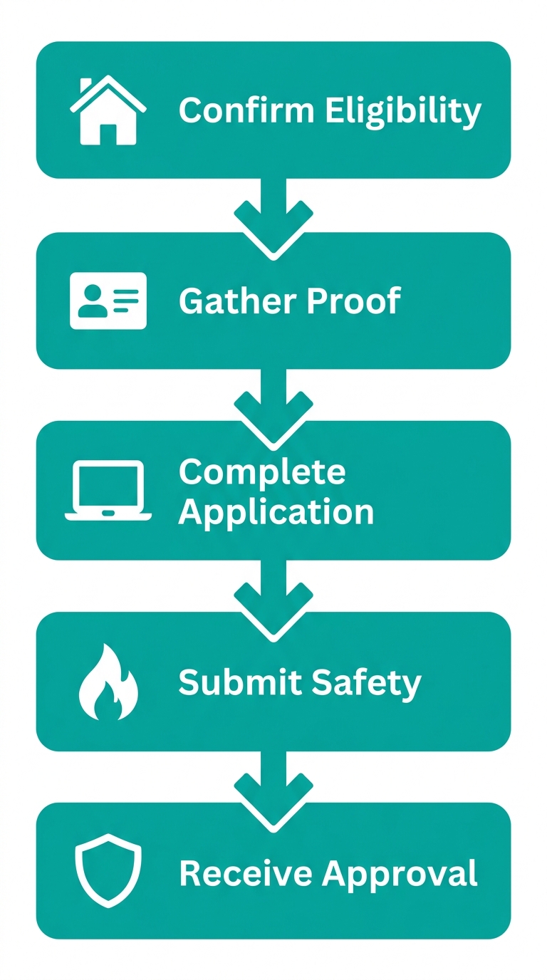 Vertical process flow illustrating steps to obtain a Vancouver short-term rental licence