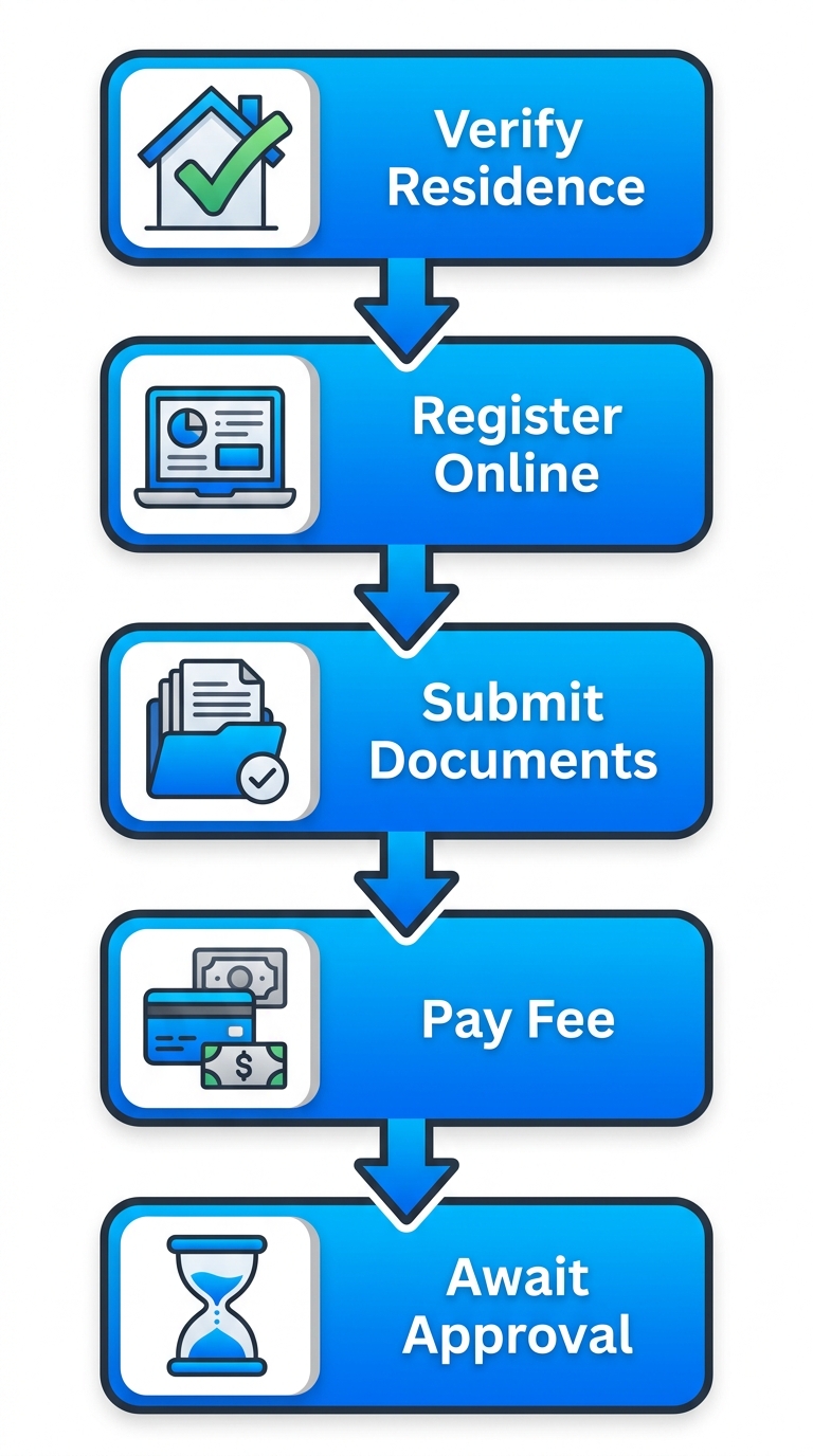Vertical process flow diagram illustrating the steps to apply for a Vancouver short-term rental business licence