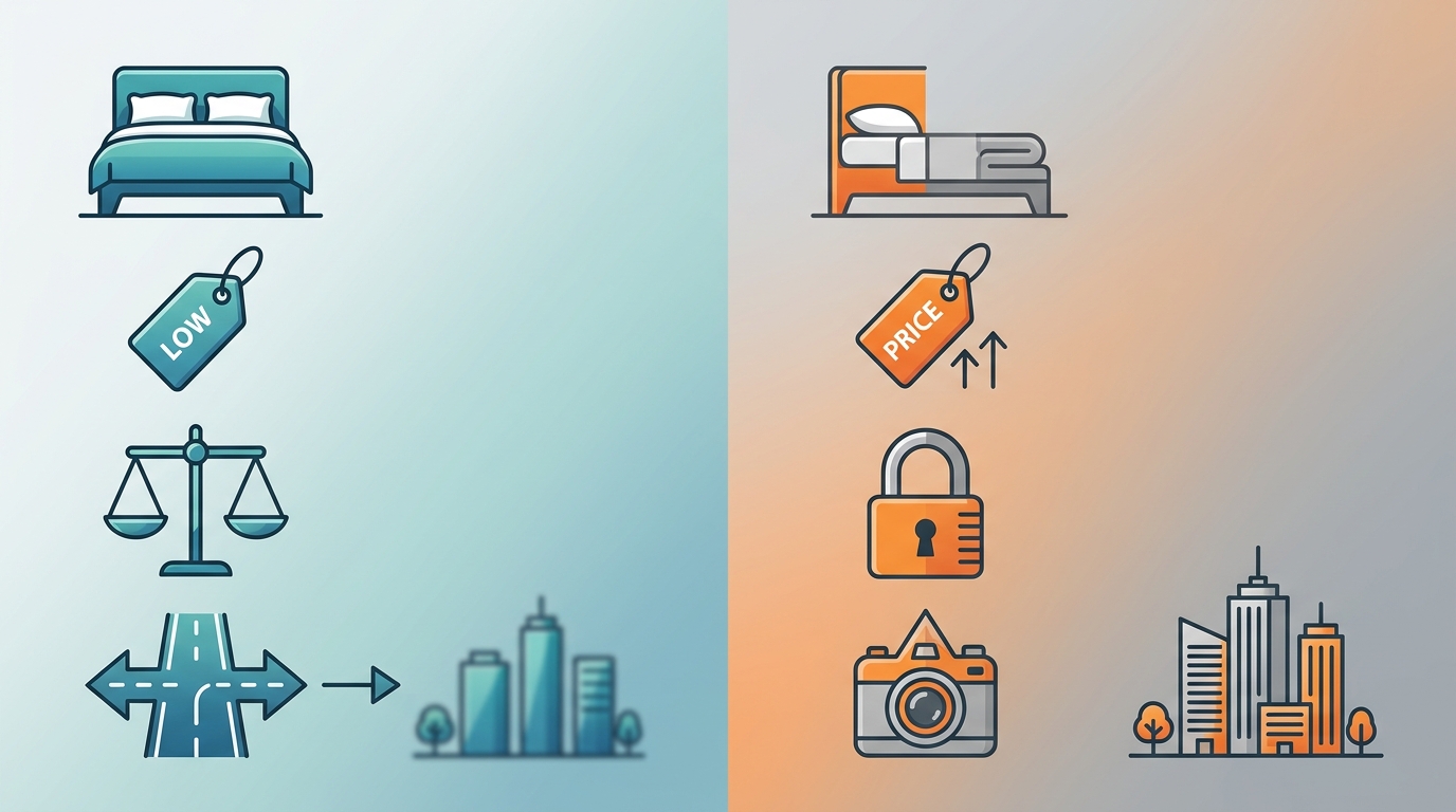 Infographic comparing short-term rental markets in Surrey and Vancouver BC using icons for occupancy rates regulations and demand