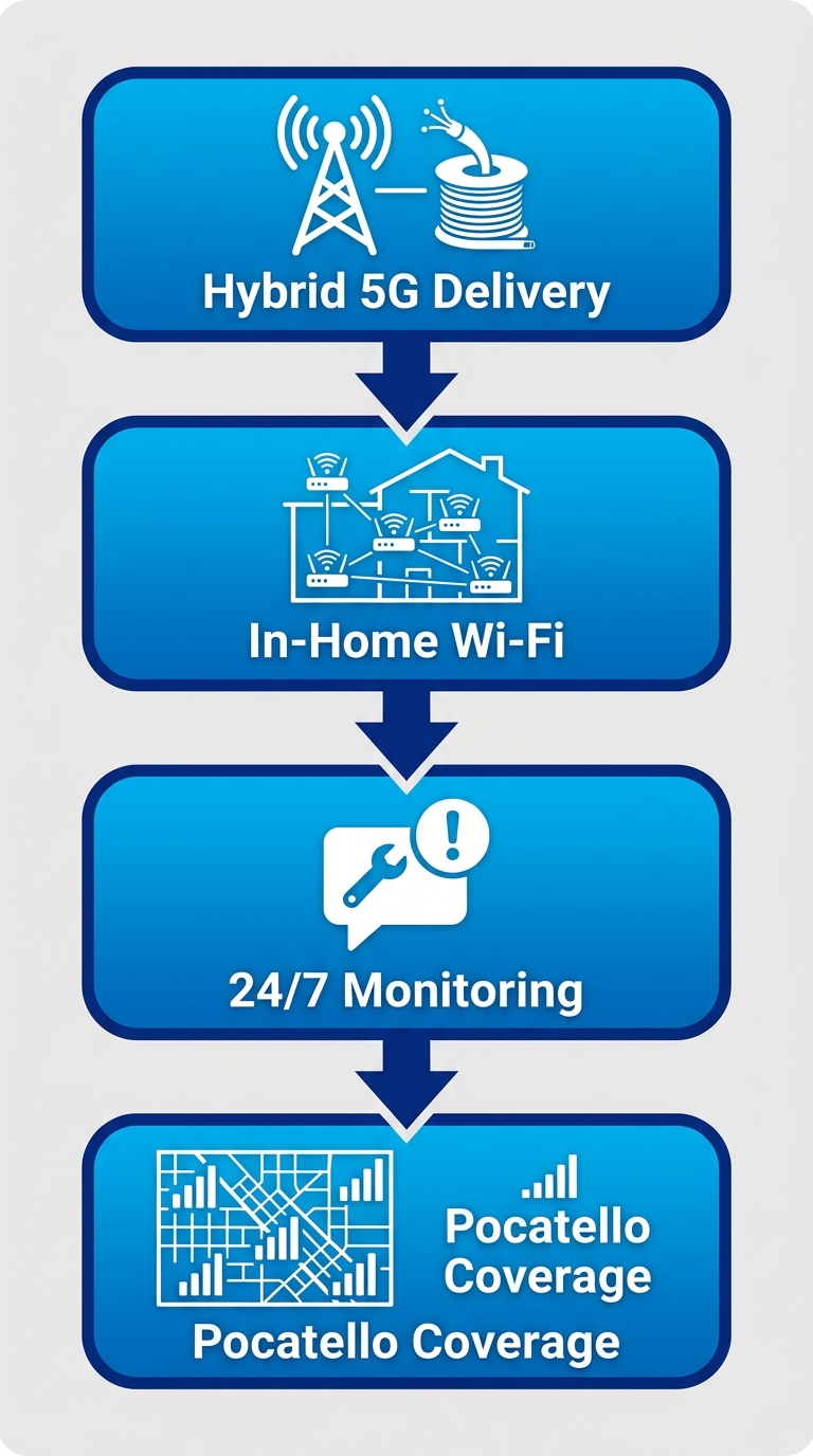 Vertical process flow diagram of White Cloud Networks internet service in Pocatello