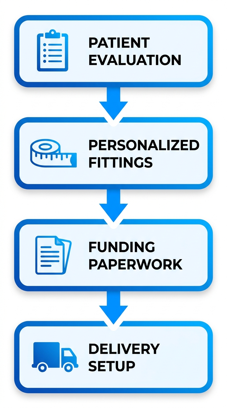 Process flow for custom motorized wheelchairs.