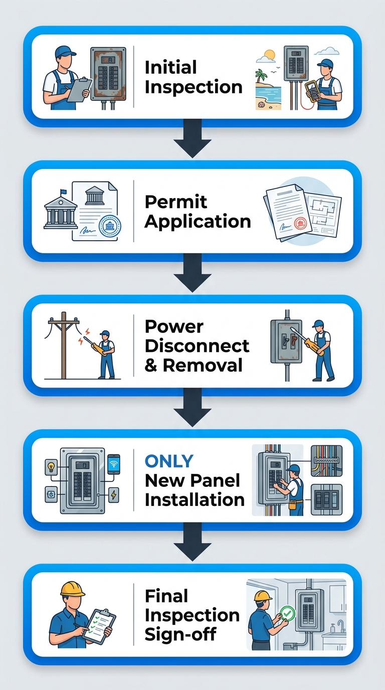 Vertical process flow for electrical panel upgrade in Marina del Rey