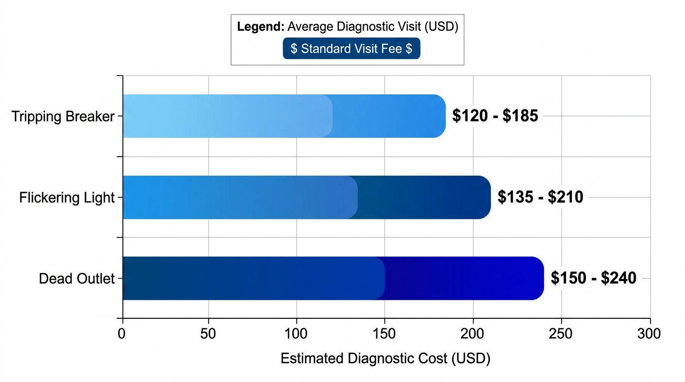 Horizontal bar chart comparing average diagnostic costs for tripping breaker, flickering light, and dead outlet in Marina del Rey.