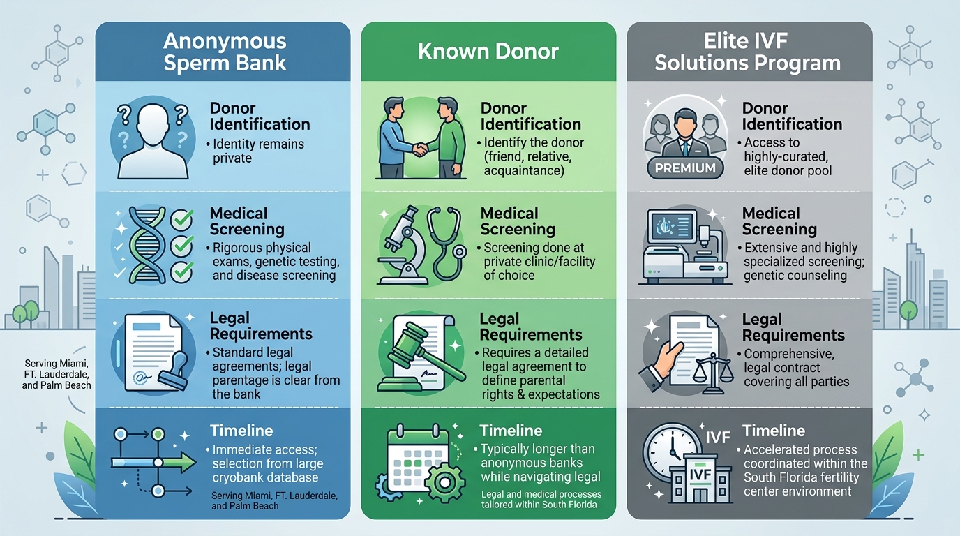 Three-column infographic comparing sperm donation options