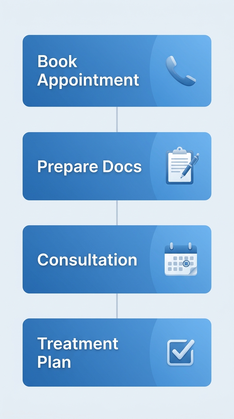 Four-step vertical process flow for scheduling an IVF consultation at Elite IVF Solutions in Miami