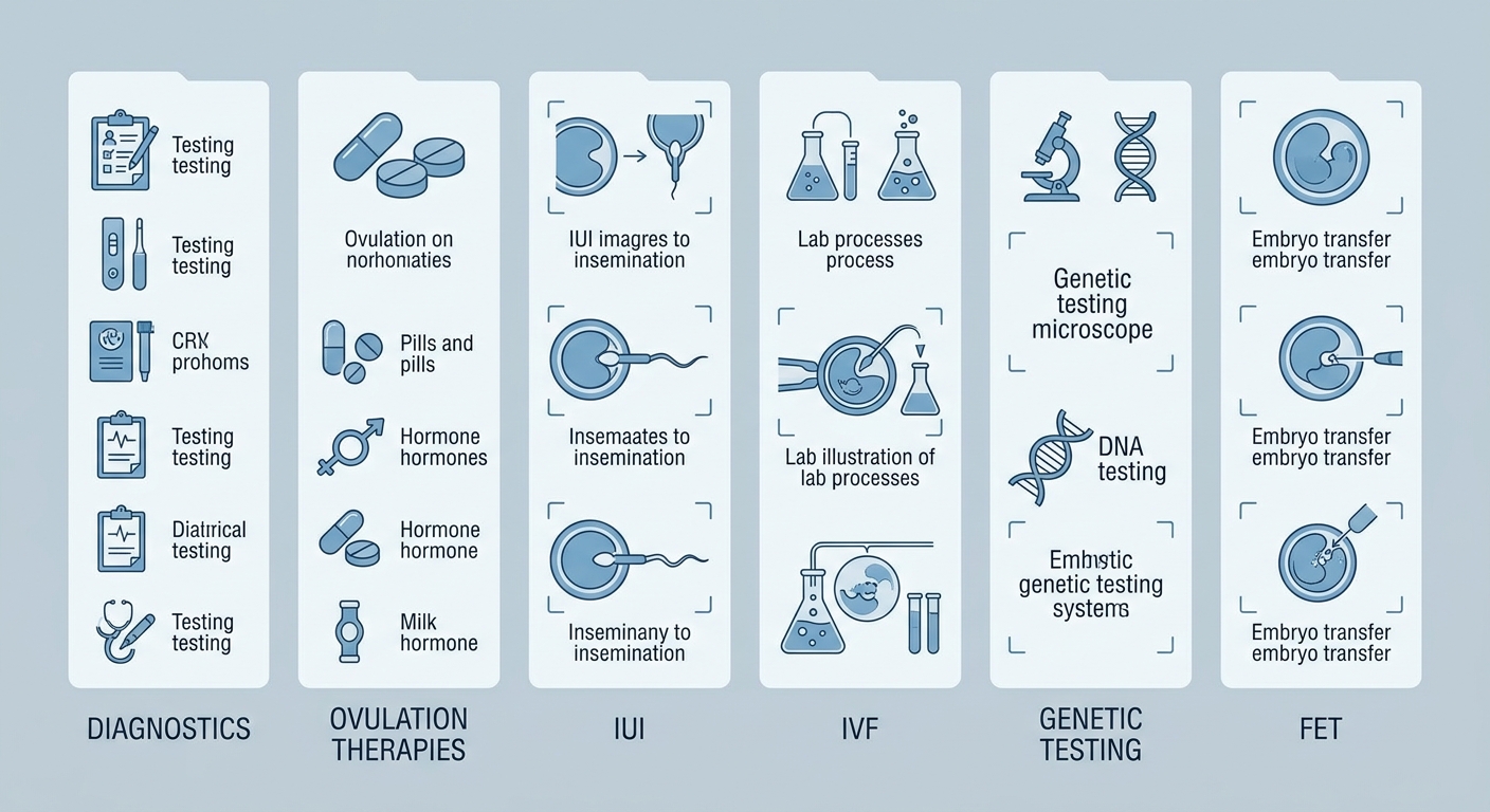 Infographic comparing six fertility service areas.