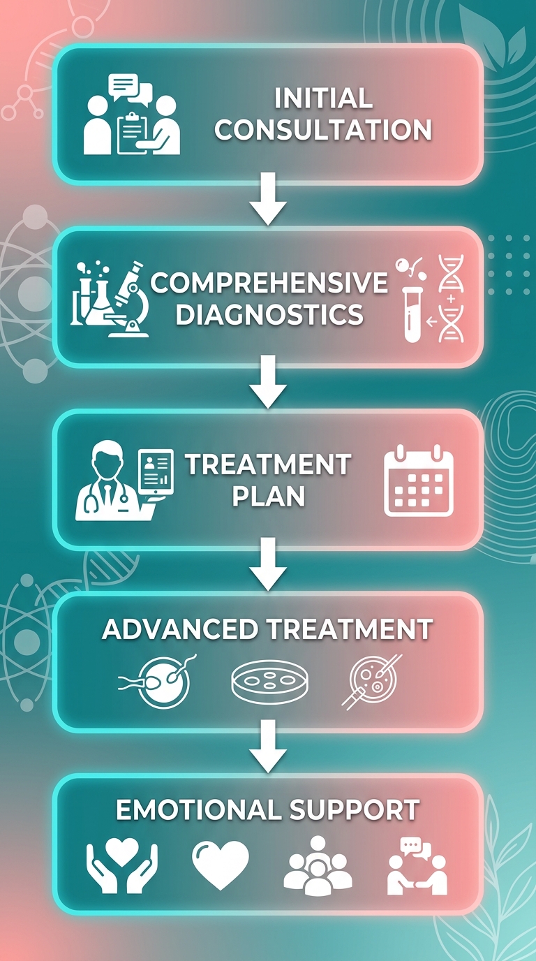 Elite IVF Solutions five-step personalized fertility treatment process flow