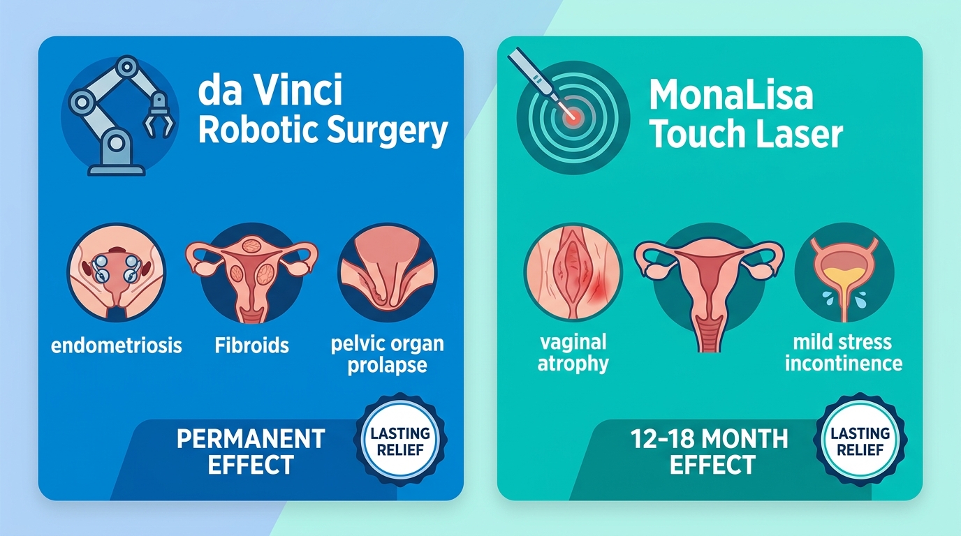 Infographic comparing da Vinci Robotic Surgery and MonaLisa Touch Laser treatments
