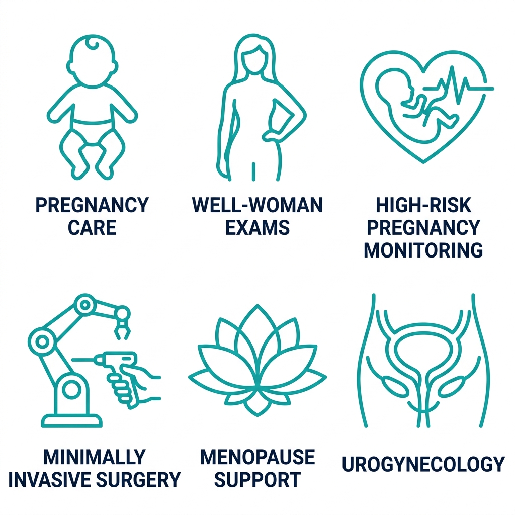 Grid of six icons representing OBGYN services